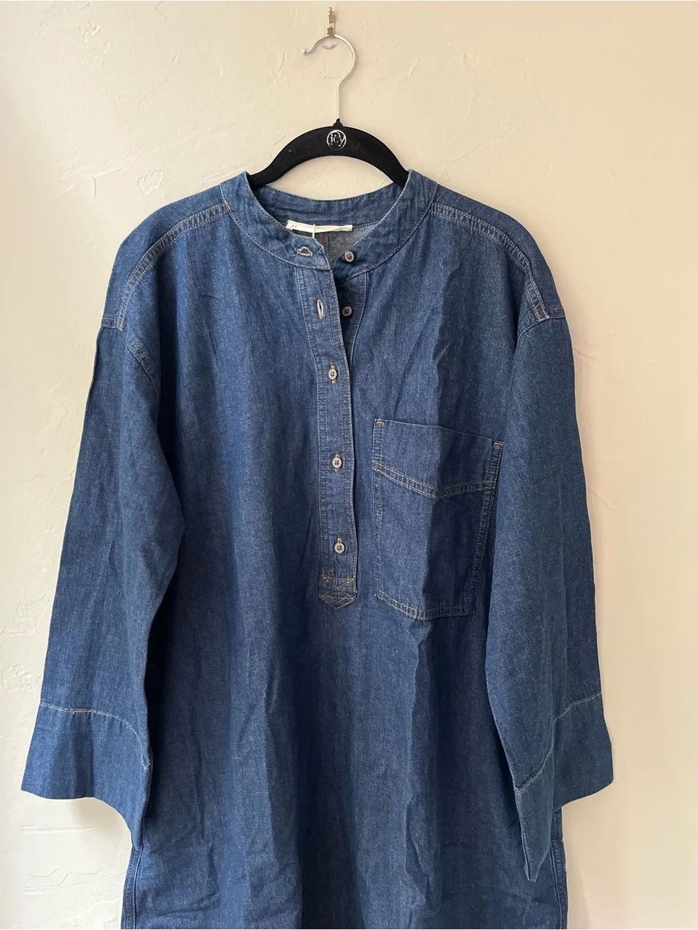 EVERLANE THE DENIM POPOVER DRESS IN DARK INDIGO L